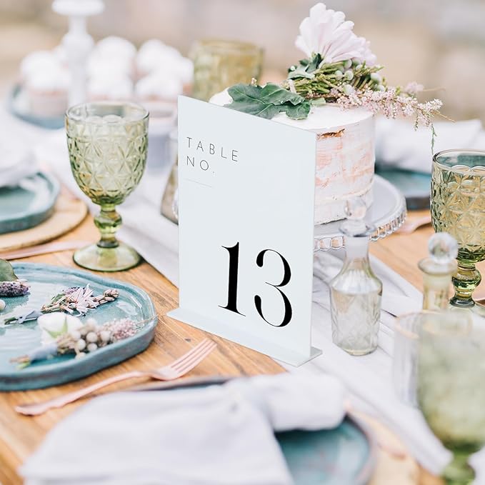 JINMURY White Wedding Table Numbers 1-15 with Stands, 5"x7" White Acrylic Table Numbers, Perfect for Wedding Reception, Party, Anniversary, Event