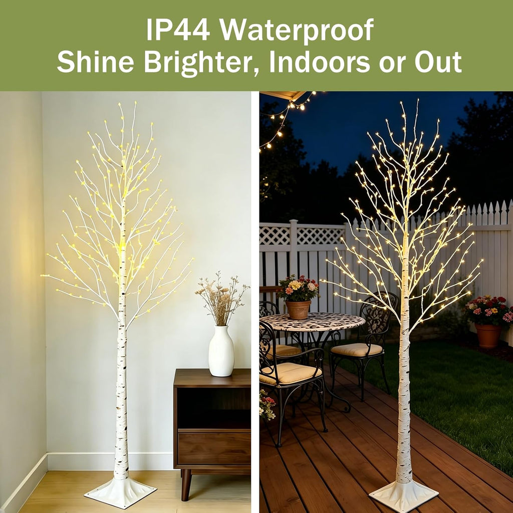 6ft lighted birch tree, 260 led plug-in fairy showing dimensions