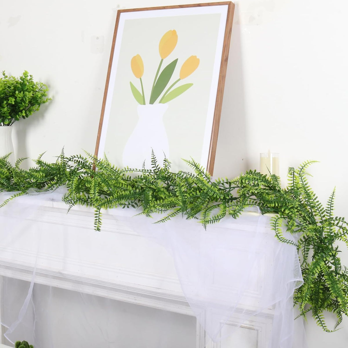 RECUTMS 4Pc Artificial Boston Ferns Garland 5.8Ft Green Fake Greenery Vines
