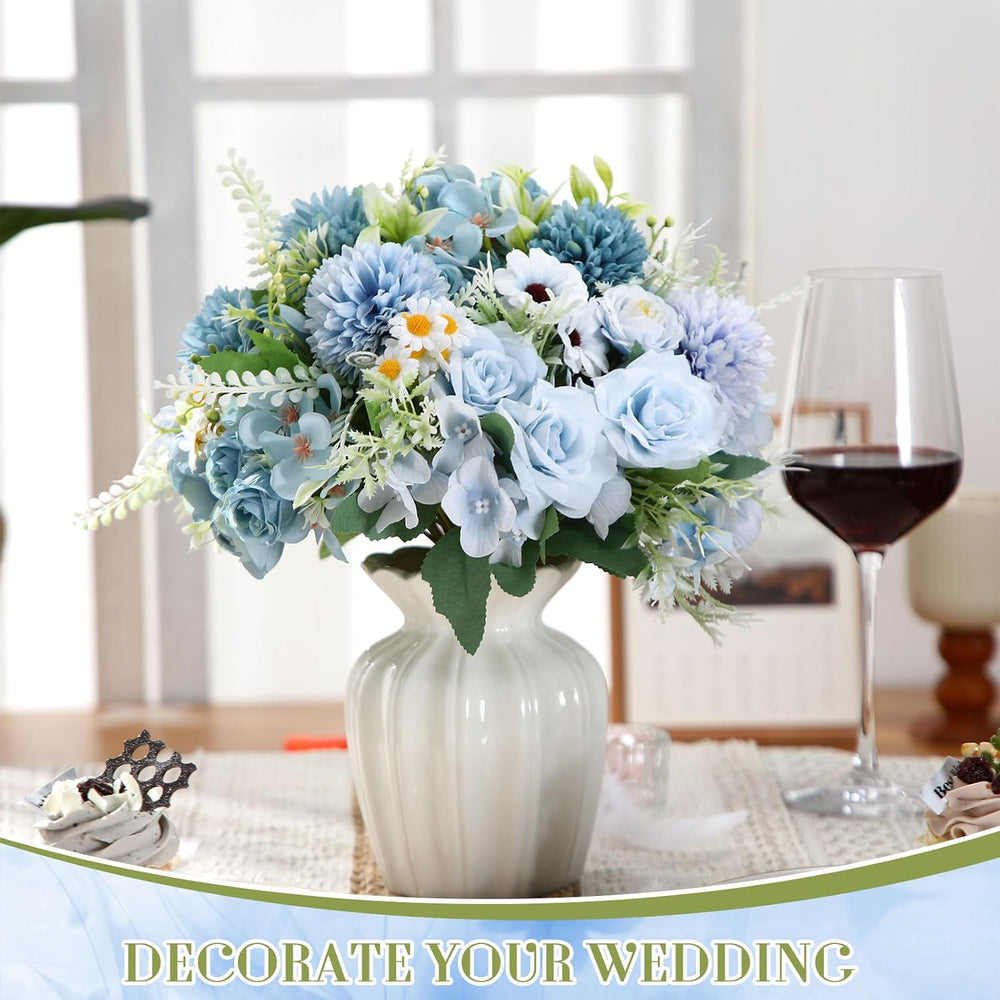 Tigeen 6 Bundles Artificial Flowers Bouquet for Wedding, Blue