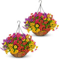 2 Set Artificial Hanging Flowers with Baskets for Outdoor Decor