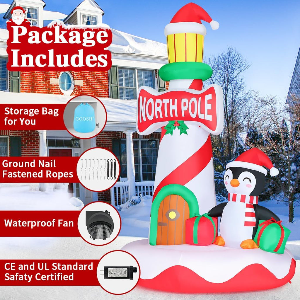 goosh 10 ft chriatmas inflatables lighthouse decorations blow showing dimensions