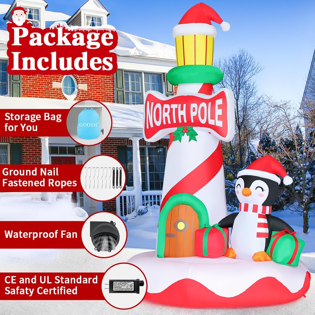 goosh 10 ft chriatmas inflatables lighthouse decorations blow showing dimensions