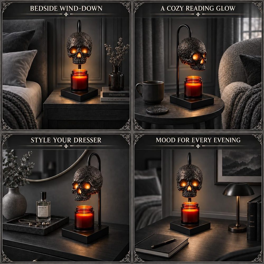 Skull Candle Warmer Lamp with Timer for Gothic Decor, Halloween Home Decor