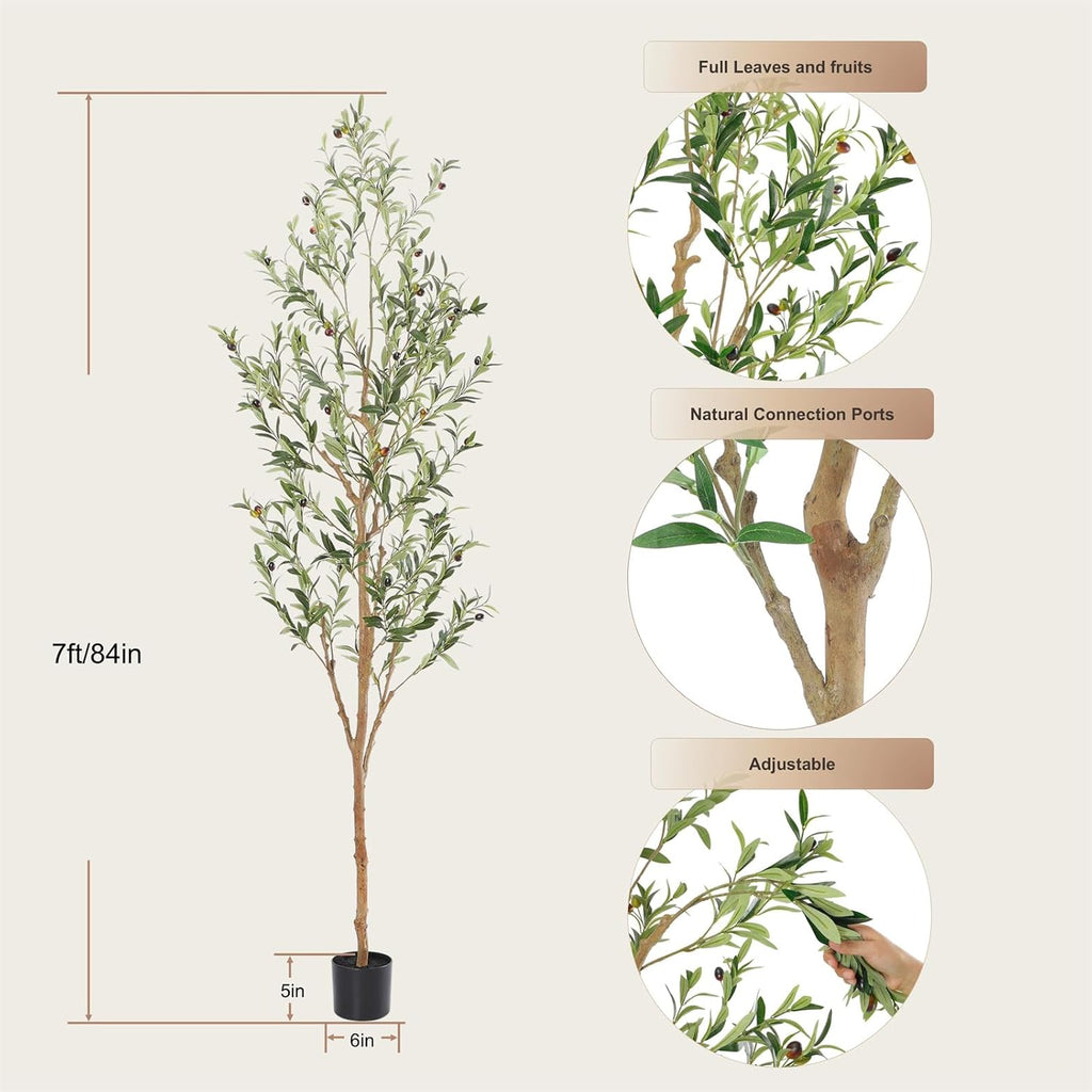 bellacat faux olive tree with natural wood trunk, side view