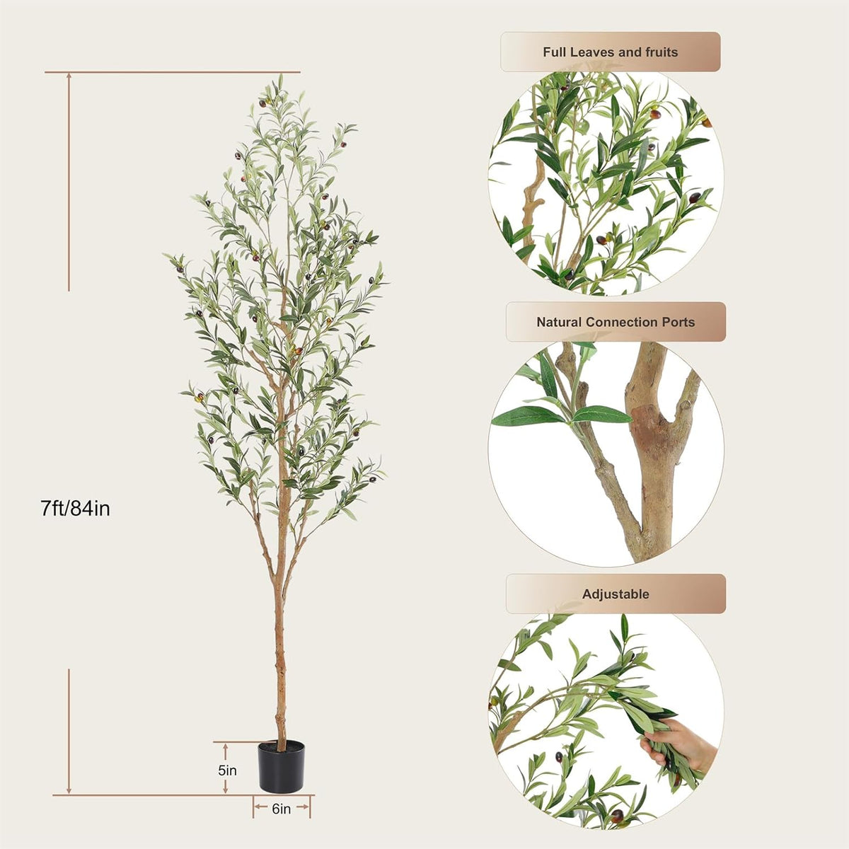 bellacat faux olive tree with natural wood trunk, side view