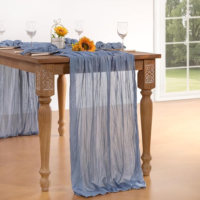 Dusty Blue Cheesecloth Table Runner 10 Pack Fall Table Runners Boho Gauze 120 Inches Blue Cheese Cloth Fall Table Decorations for Thanksgiving Marine Weddings Bridal Baby Shower Party