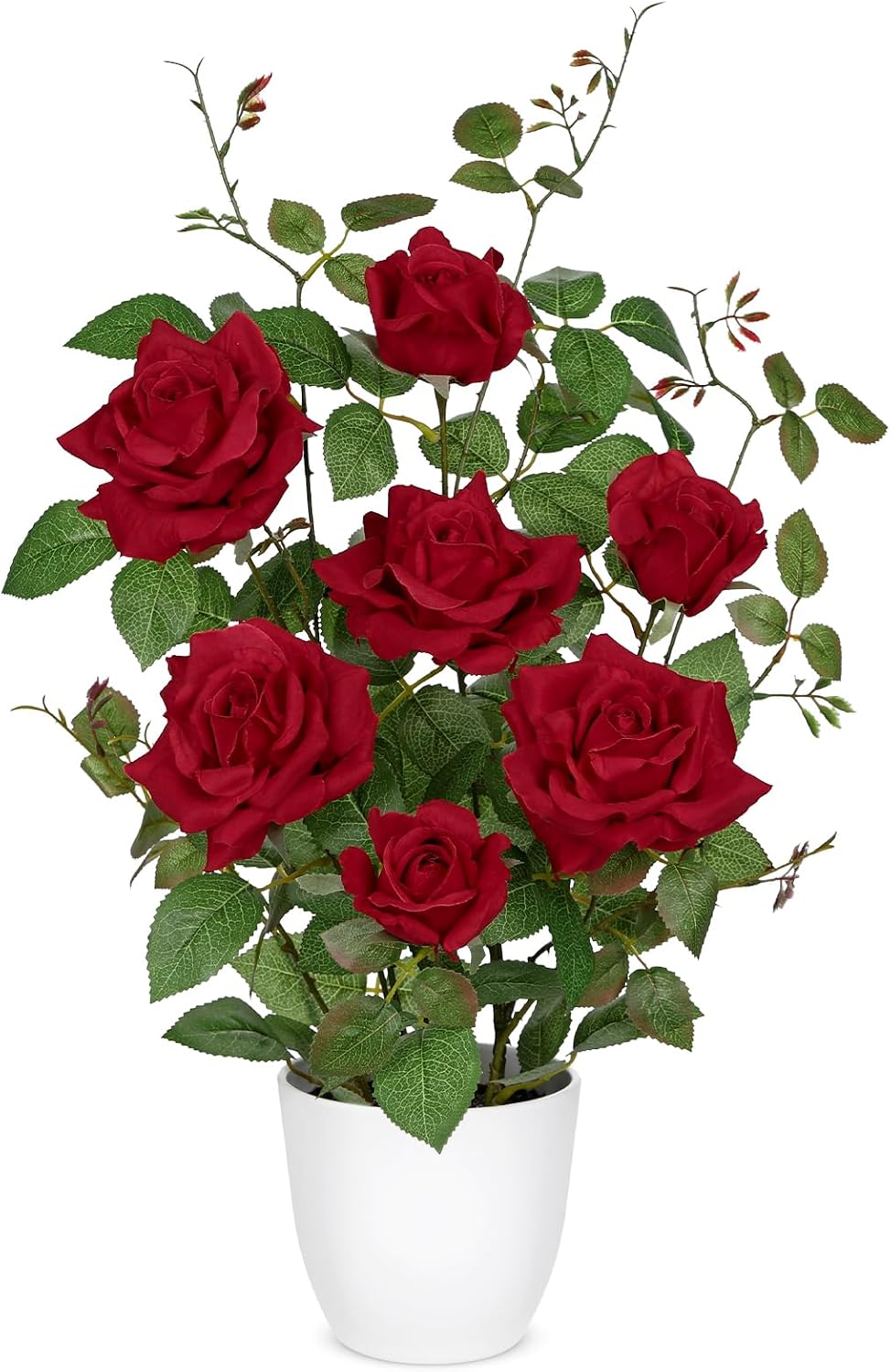 Hollyone Red Fake Roses Artificial Flowers in Pot 23.6" Small Roses Tree...