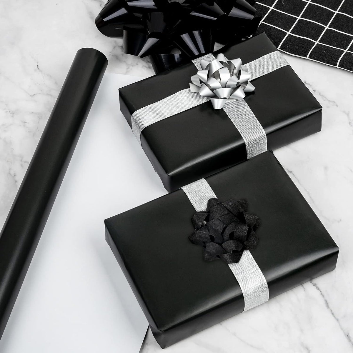 ruspepa black wrapping paper solid color for wedding, close-up detail