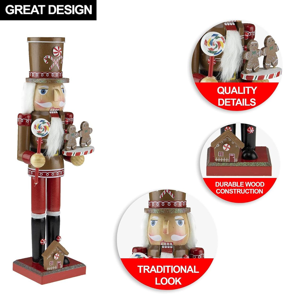 clever creations red gingerbread baker 15 inch traditional, close-up detail