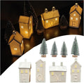 4PCS Christmas Village Set Ceramic Christmas House with LED Lights and Trees for Tabletop Christmas Ornament for Boys and Girls