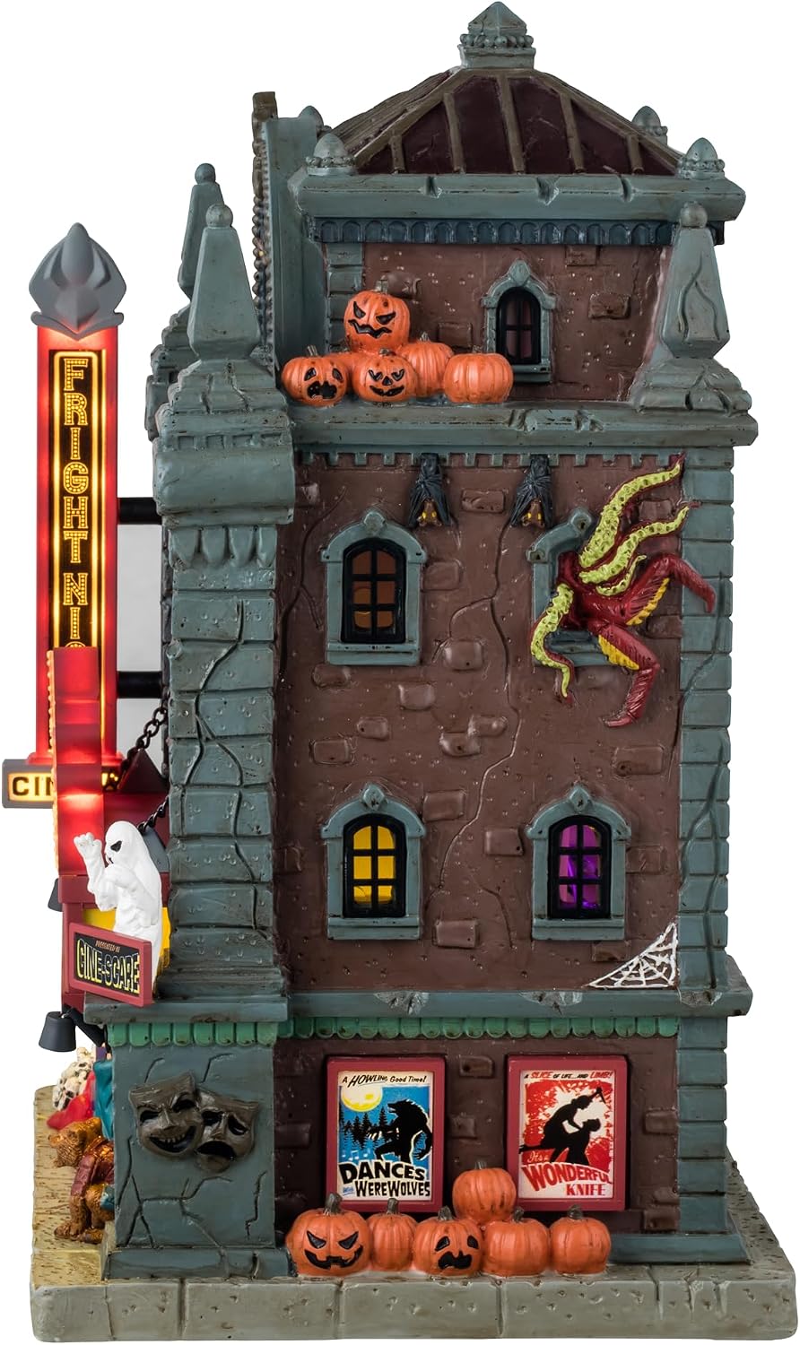 lemax fright night cinema lighted building, 10.24-in for, close-up detail