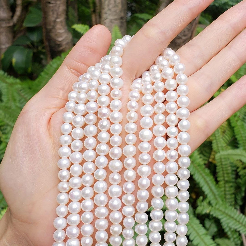 Adabele 14 Inch Real Natural AAA High Luster Fairly Round Pearl Beads 6-7mm