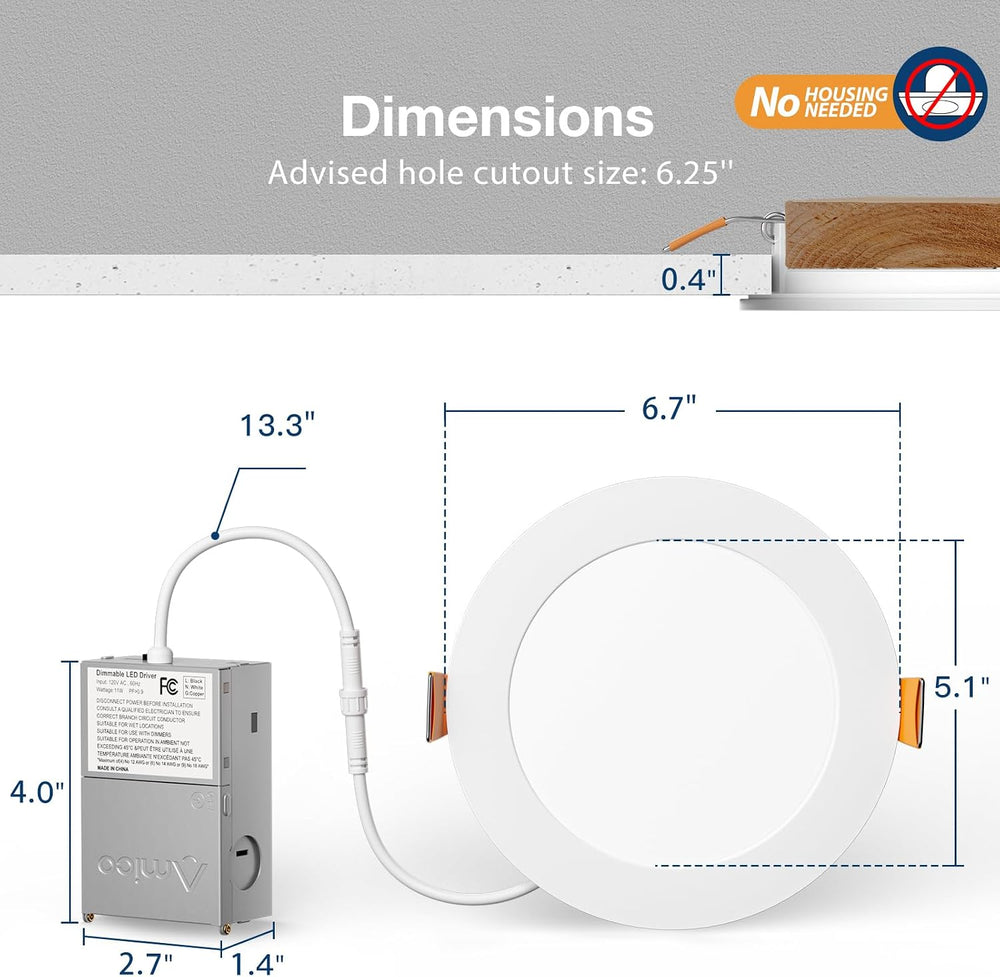 Amico 24 Pack 6 Inch LED Recessed Light with Junction Box, 5CCT, 1050LM