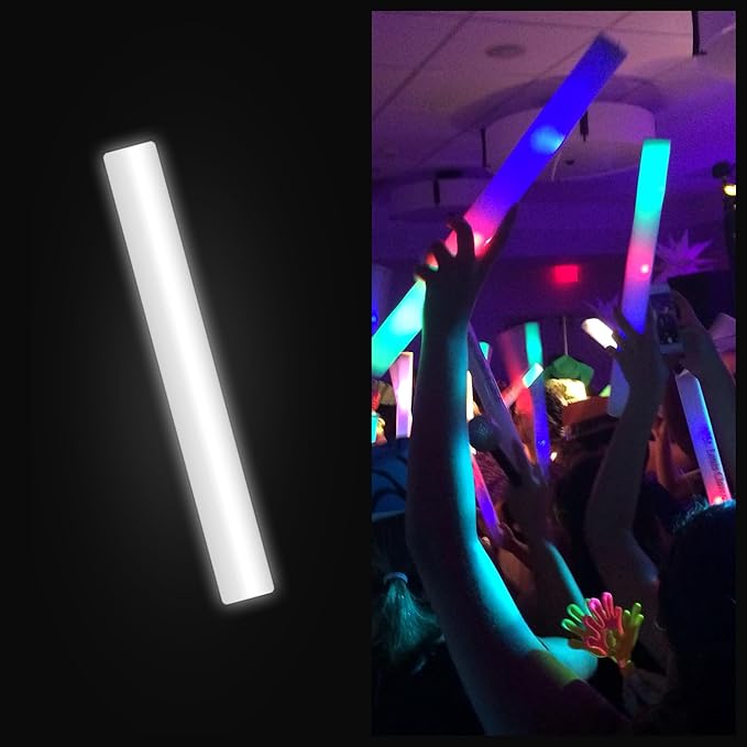 Foam Glow Sticks Bulk - 100 White Foam Light Up Sticks and LED Foam Sticks - 100 Reusable 16" Light Up Foam Sticks White Foam Glow Sticks for Wedding, Parties, and Dancing (100 Pack)