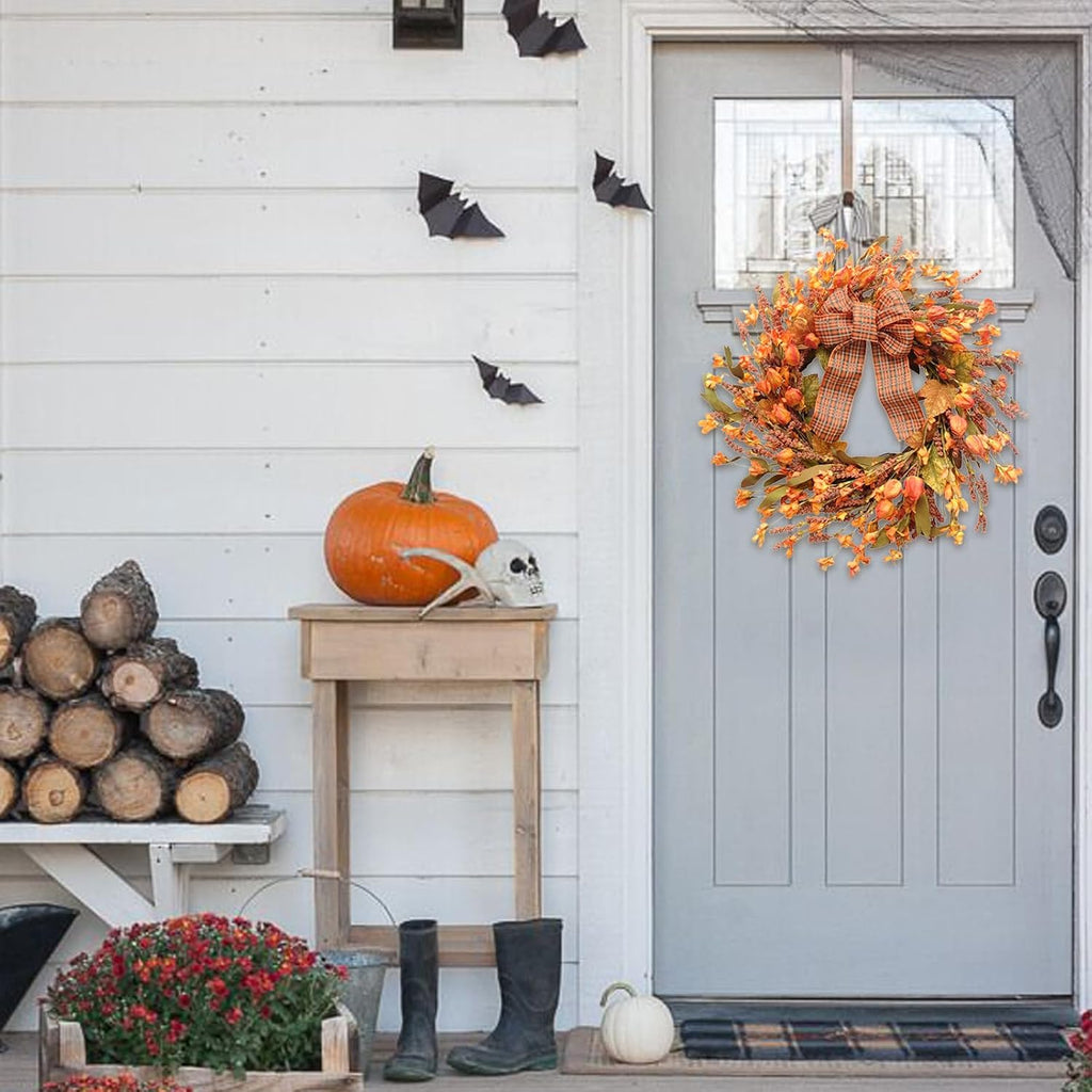 idyllic 18 inches artificial fall wreath, autumn decoration showing dimensions