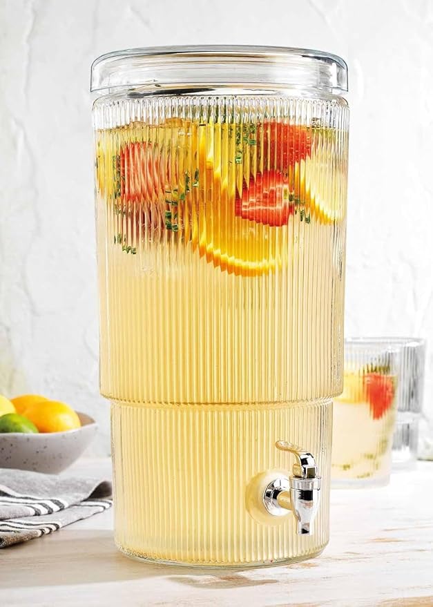 2-PACK Capri Drink Dispenser - Glass Beverage Dispenser, 100% Leakproof Spigot Perfect For Parties And Daily Use Lead-Free Glass, Beautiful Design, 1.8 Gallon