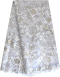 African Lace Fabric 5 Yards Sequins 2-Color Embroidery for Dress (White)