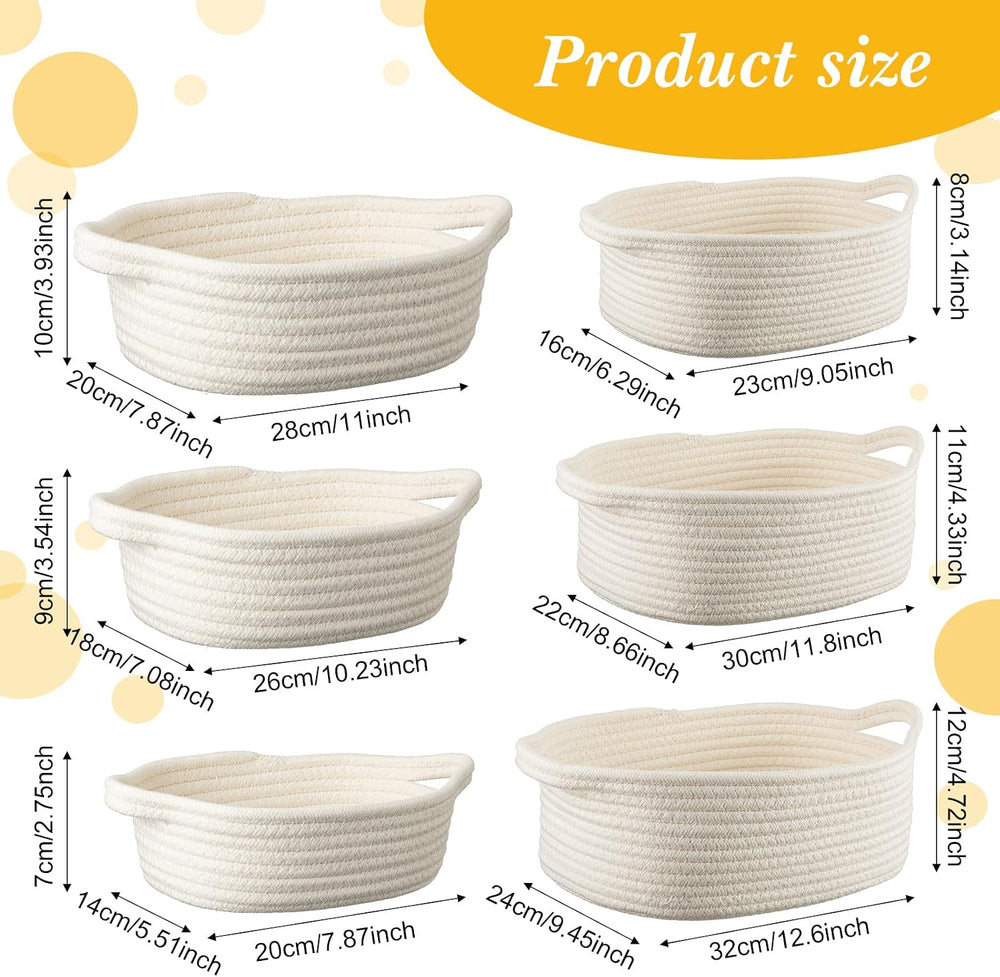 Weysat 6 Pack Woven Baskets with Handles, 6 Sizes, Gift Bags and Ribbons