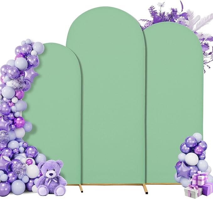 Wedding Arch Cover 7.2FT 6.6FT 6FT Arch Backdrop Cover Spandex Fitted Arch Cover for Round Top Chiara Backdrop Stand Covers for Wedding Birthday Party Baby Shower Banquet Ceremony Decoration (Set of 3)