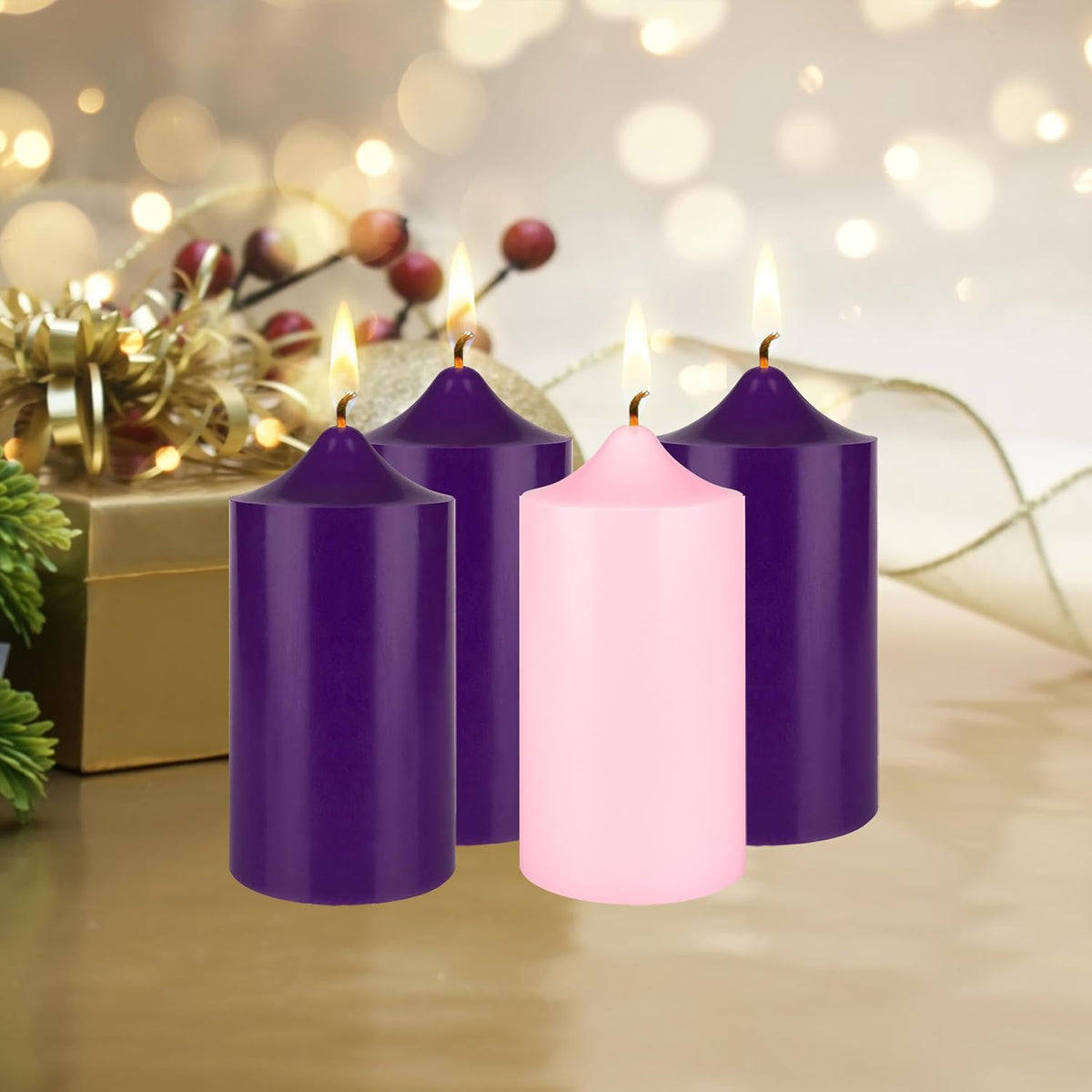 mega candles unscented advent bell top pillar candle on a desk or shelf