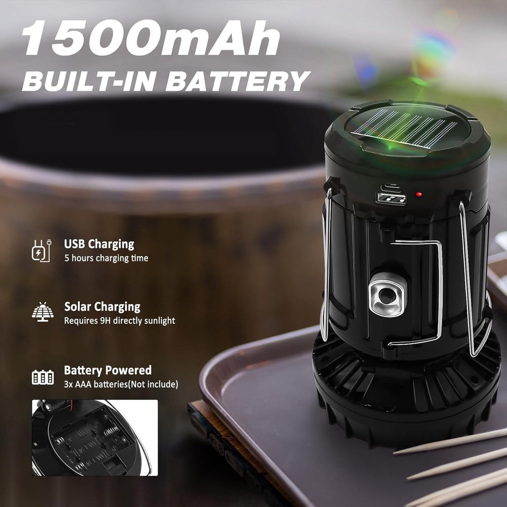DIBMS 2-Pack Solar Camping Fan w/ Lantern, Collapsible LED Hanging Lights
