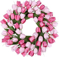 24 Inch Tulip Summer Wreath for Front Door Spring Silk Wreath with Green Leaves Artificial Tulip Flower Wreaths for All Seasons Farmhouse Porch Wall Living Room Home Widding Decor