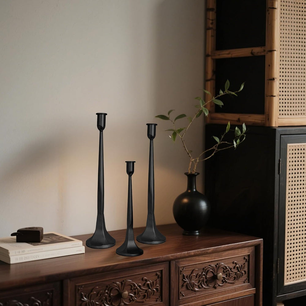 Black Taper Candle Holders Set of 3, Tall Candlesticks