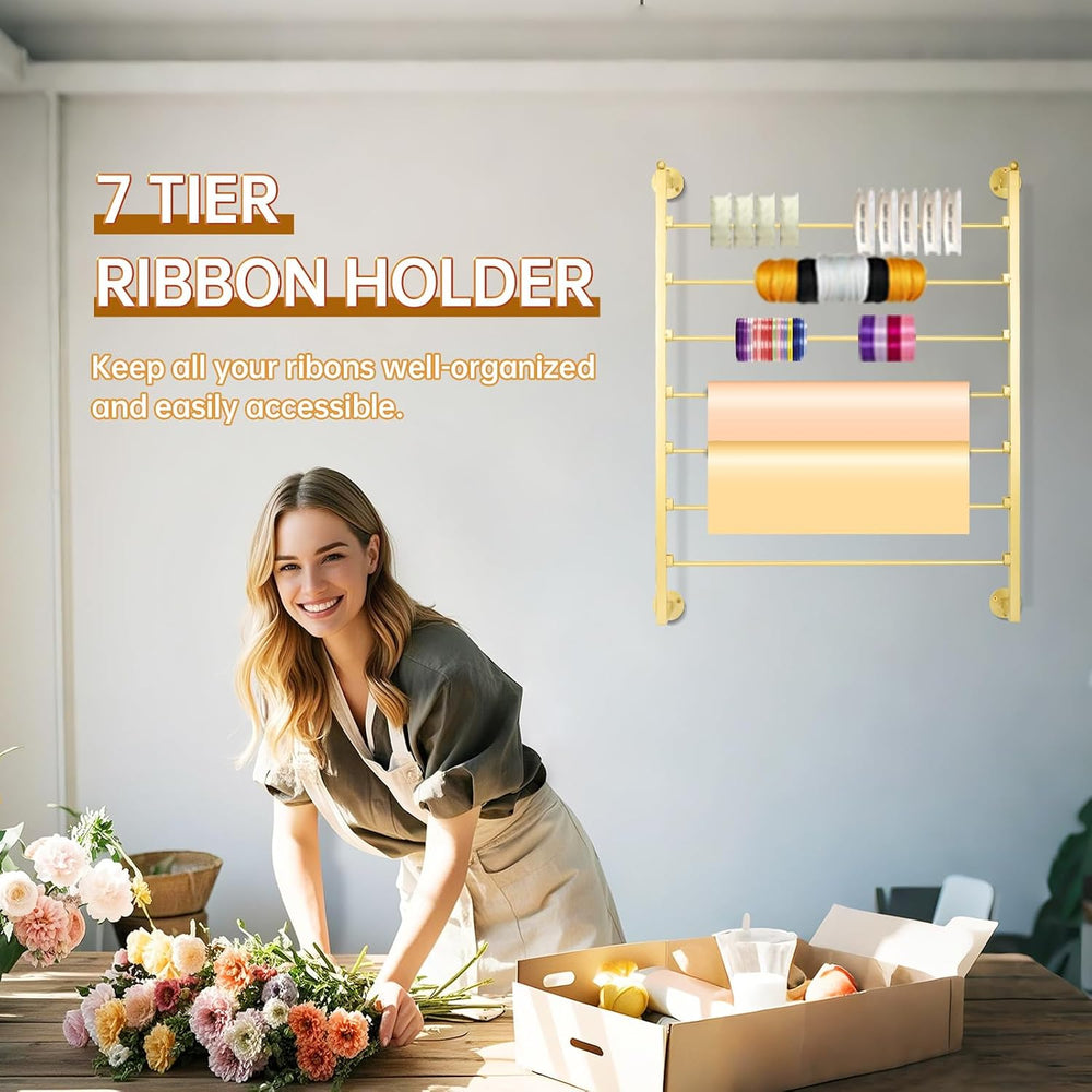 7 Tier Ribbon Storage Organizer, Wall Mounted Ribbon Organizer