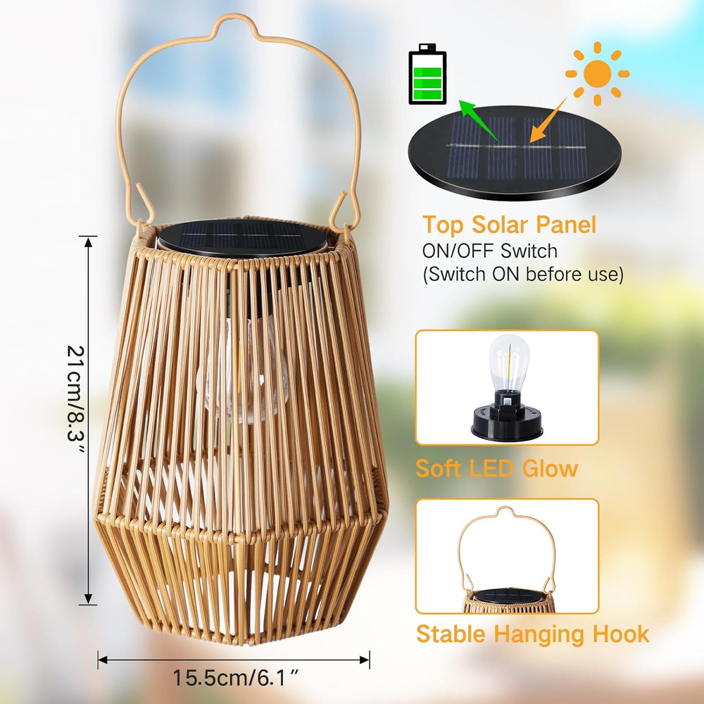 2 Pack Solar Lanterns Outdoor Waterproof, Hanging Rattan Woven Solar Lights w...