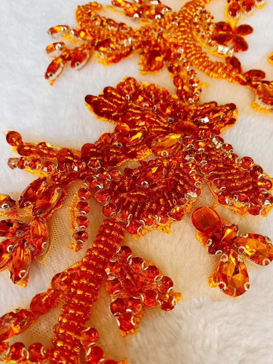 Handmade Rhinestones on Lace Applique Trim Sewing Beads Sequins Trim Patches ...
