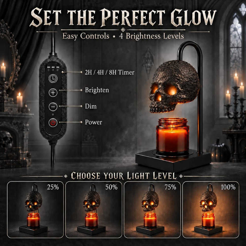 Skull Candle Warmer Lamp with Timer for Gothic Decor, Halloween Home Decor