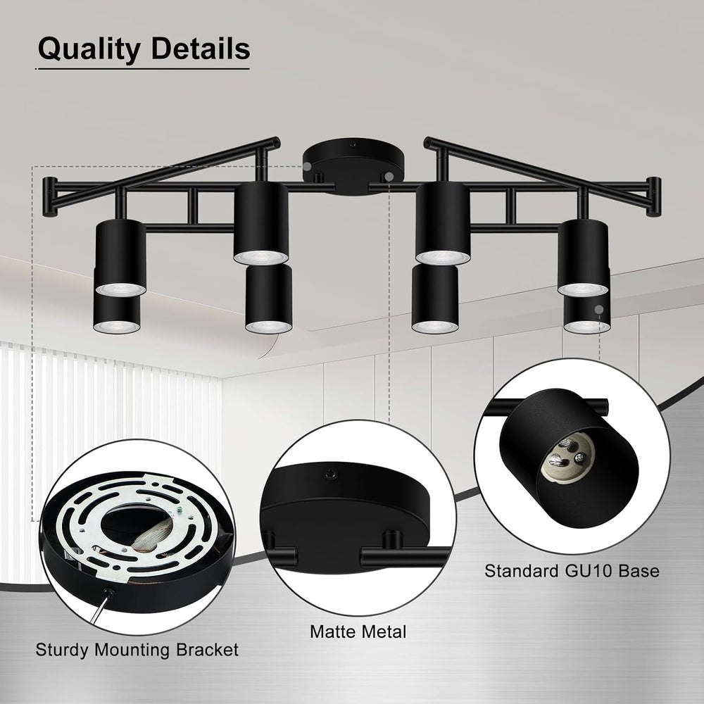 AUQUEE 8 Light Track Lighting Fixtures Ceiling, Matte Black Kichen Track Ligh...