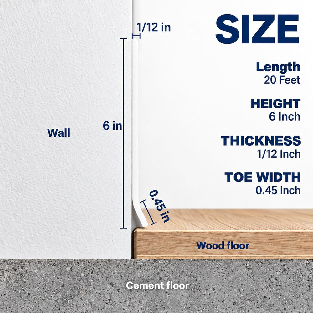 Peel and Stick Vinyl Baseboard Trim, 6 in x 20 ft Vinyl Wall Base, White
