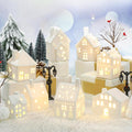 Cindeer 26 Pcs Ceramic Christmas Village Set LED Lighted White,Classic