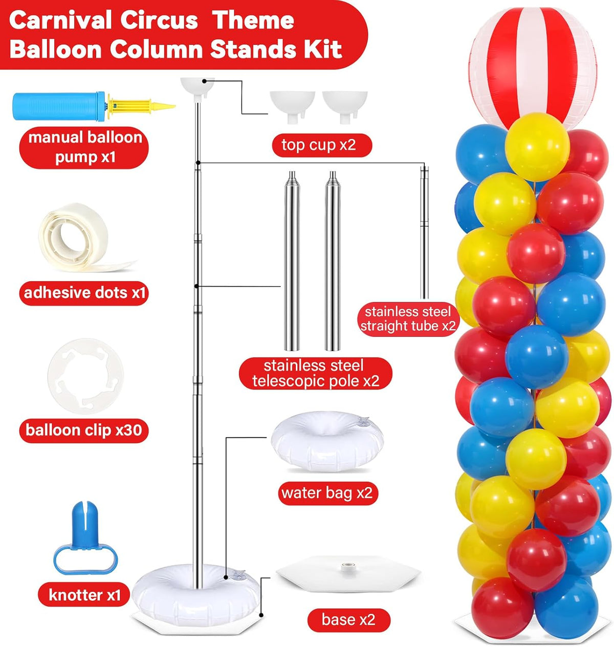 2 Sets Carnival Circus Balloon Column Stand Kit Adjustable Balloon Decor