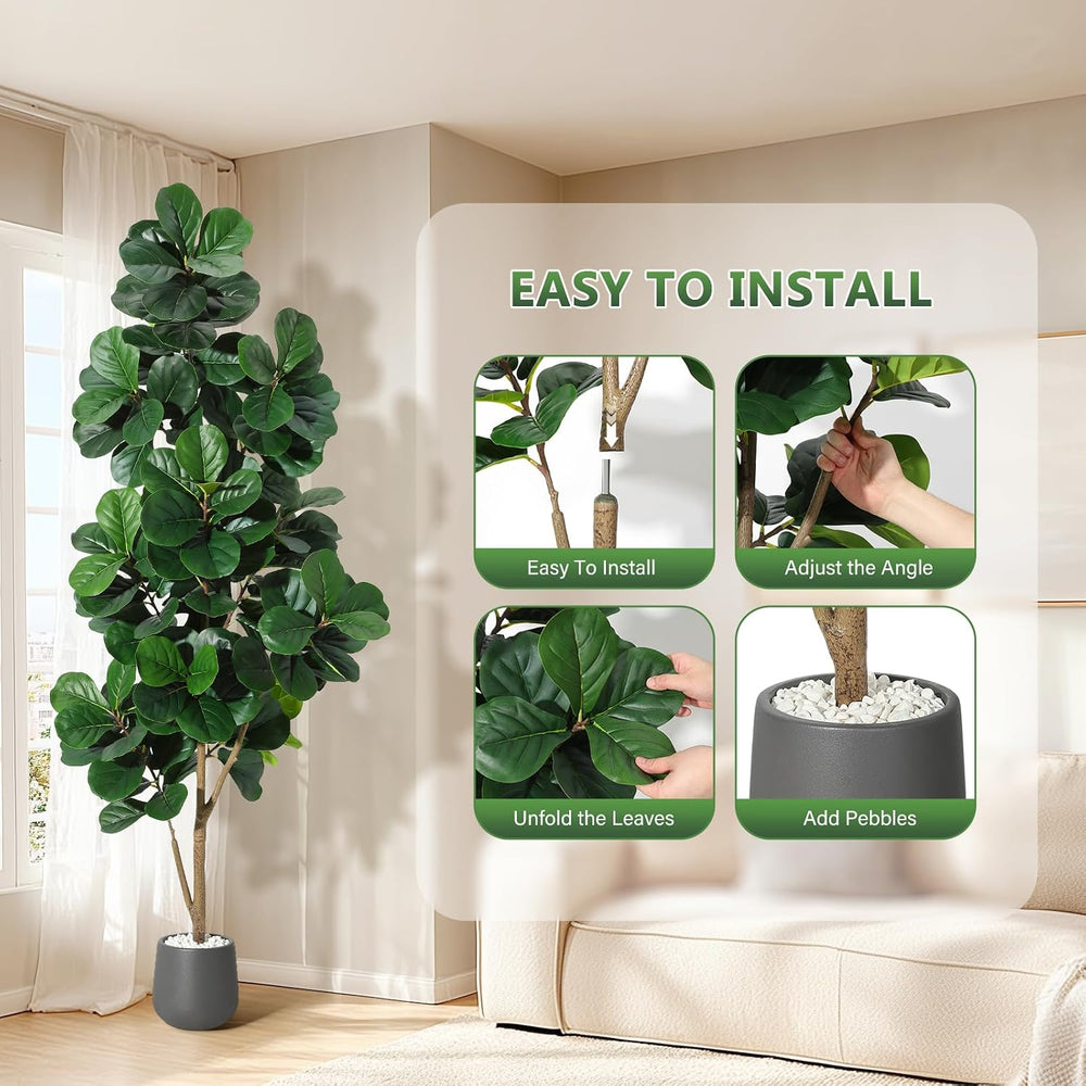 7 ft Fiddle Leaf Fig Tree Artificial with 141 Leaves - Realistic Faux Ficus L...
