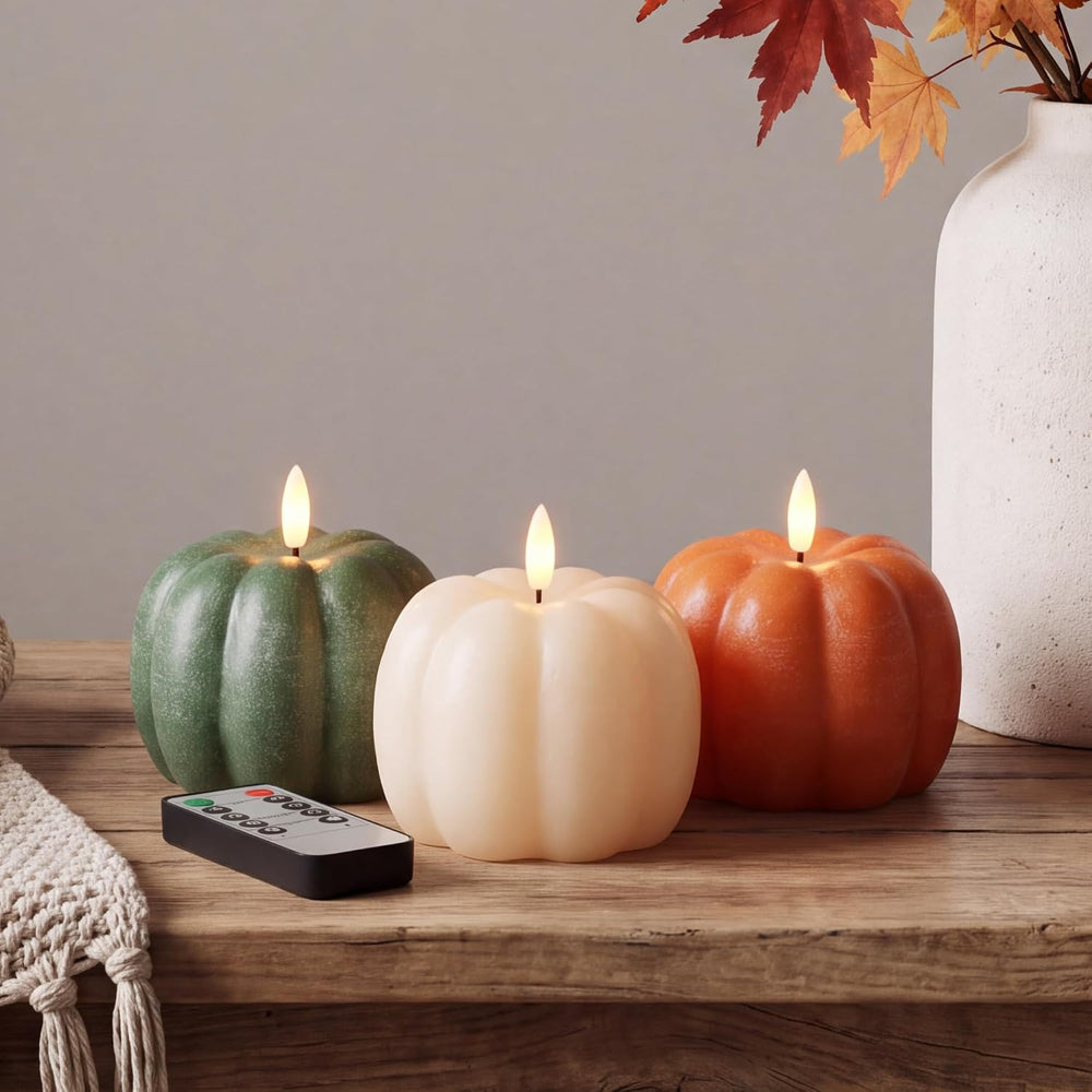 Fall Decor, Fall Decorations for Home, Flameless Pumpkin Candles, Set of 3
