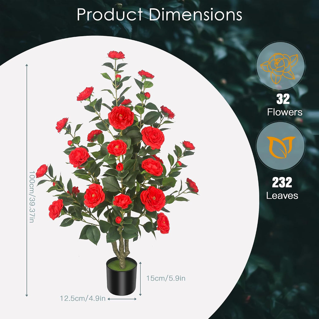 3.5ft artificial camellia trees with 32 flowers in showing dimensions