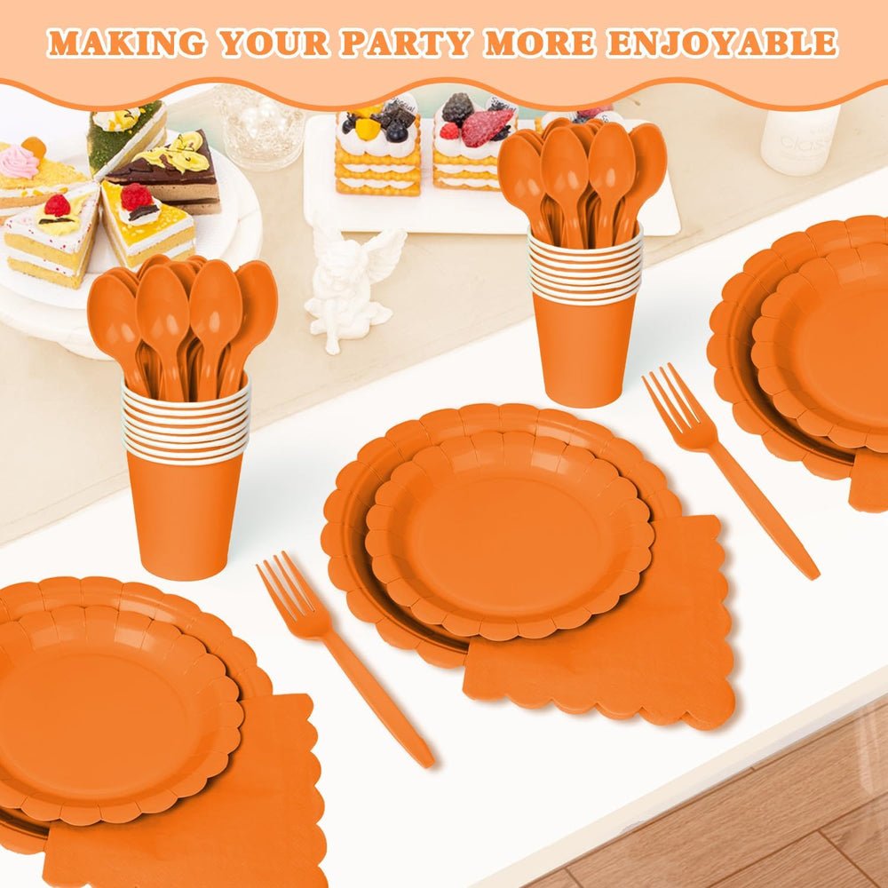 Vyntra 350 Pcs Orange Paper Plates and Napkins Party Supplies