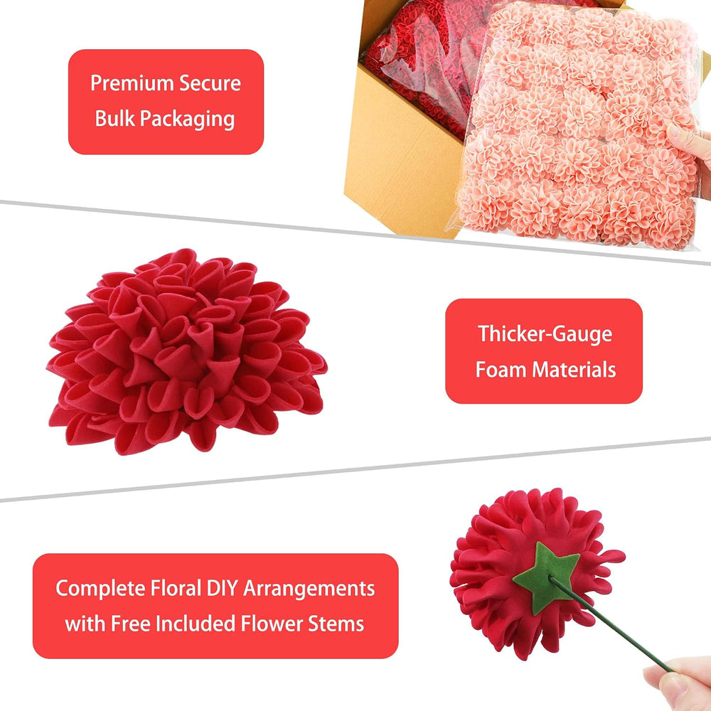100 Pcs 3 in Artificial Dahlia Head Bulk (4 Shades of Red Ivory)
