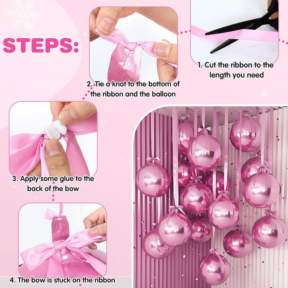 30 Set Pink Round Foil Balloons 22In Giant 4D Ball Metallic Balloons
