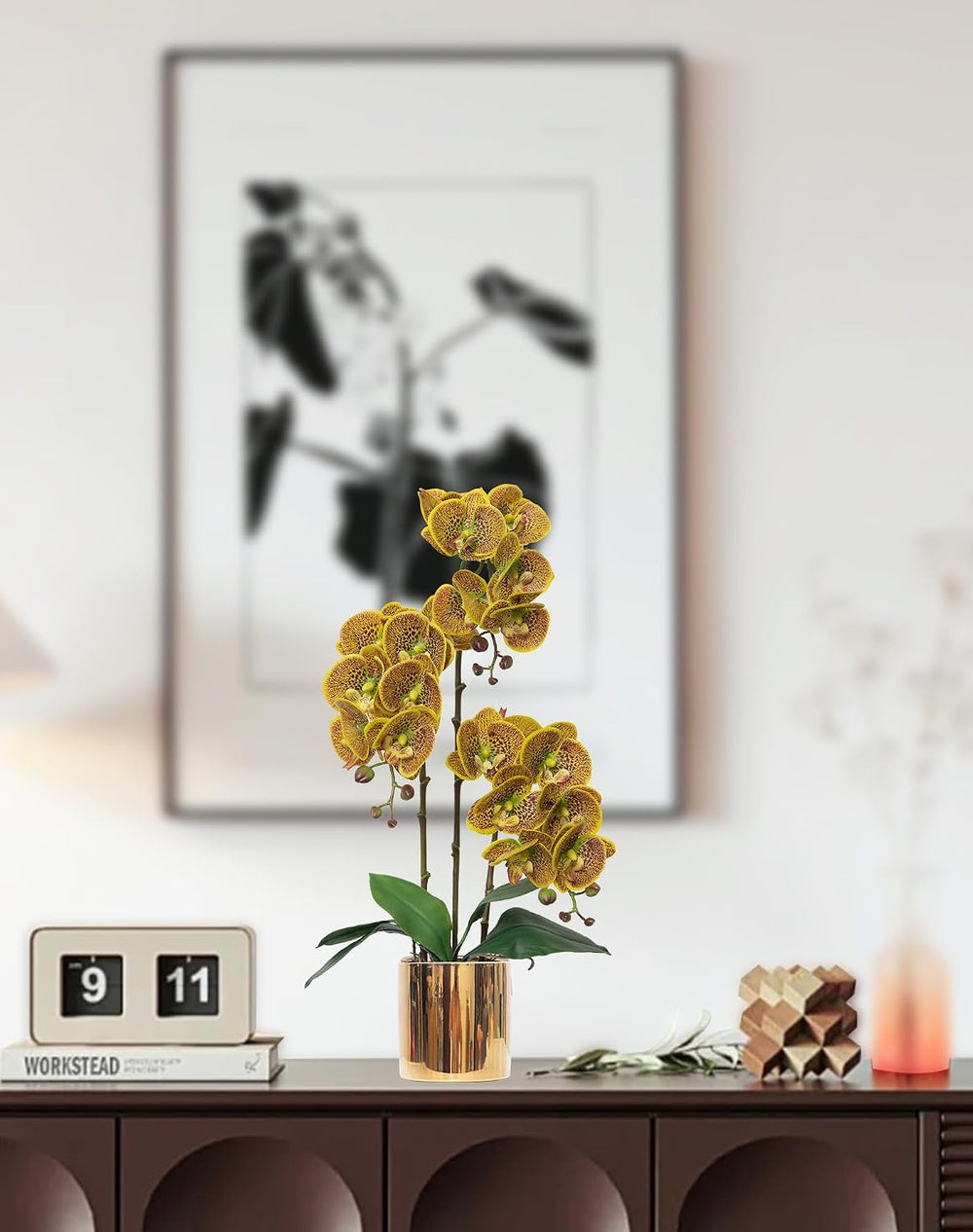 Artificial Orchid Flowers Real Touch Faux Flower in Vase Centerpiece Decor