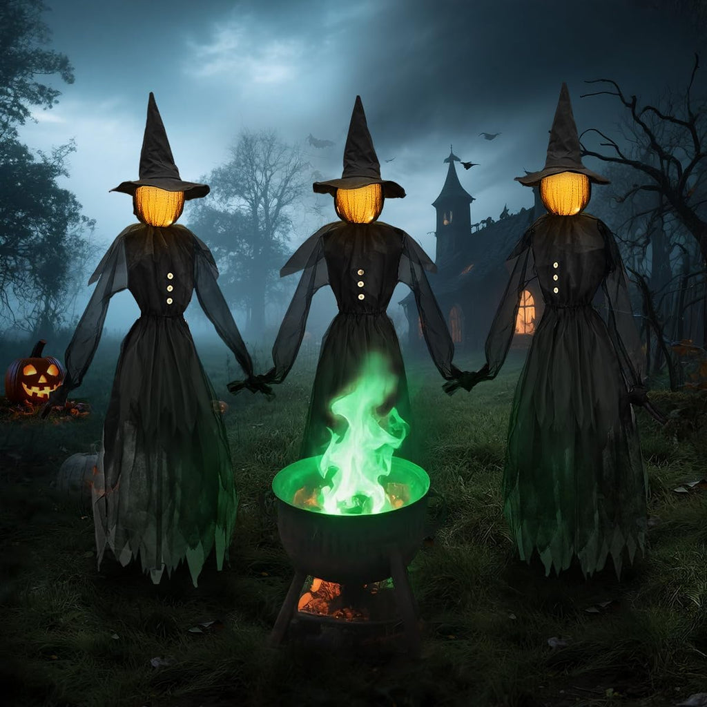 Halloween Decorations Outdoor 4.9 FT Glowing Head Witches Set of 3