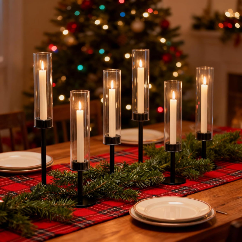 Black Hurricane Glass Candle Holders Set of 6 Tall Taper Candlestick Holder