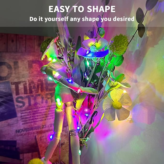 Aogist 50 Pack Fairy Lights 3 Modes 7ft 20 LED Waterproof,Battery Operated Silver Wire Firefly Starry Moon Mini String Lights for Mason Jars Christmas DIY Crafts Wedding Party Bedroom,Multicolor