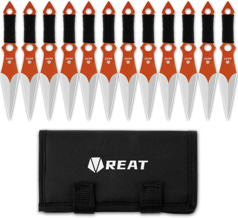 REAT Throwing Knives - 12 Piece, 6.5" 440 Stainless Steel with Cord-Wrap...