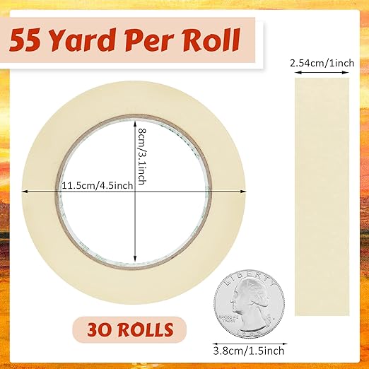 Masking Tape Bulk General Purpose Masking Painting Tape 55 Yards for Painting Home Office School Stationery Arts Crafts Basic Use, Easy Removal(30 Rolls,1 Inch)