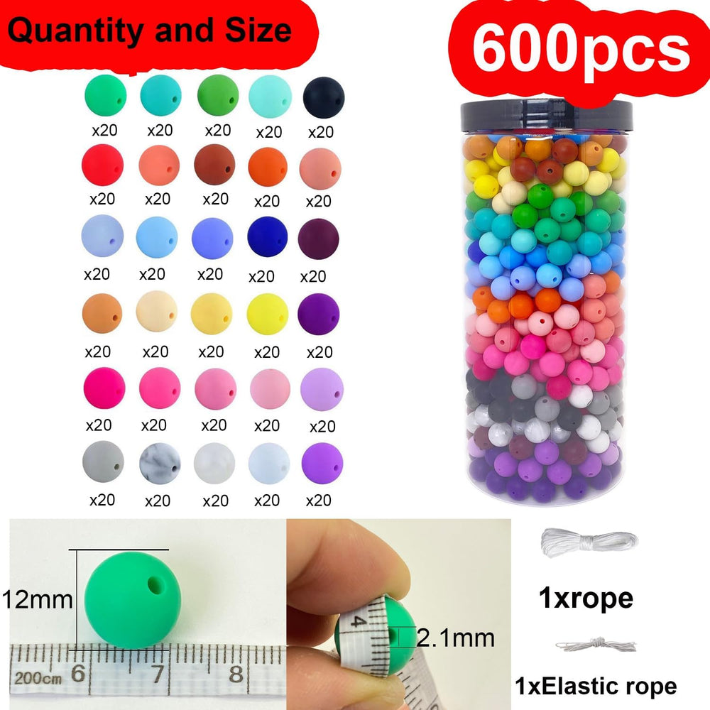 600pcs Silicone Beads, 12mm Round Silicone Beads Bulk for Keychain Making Kit...