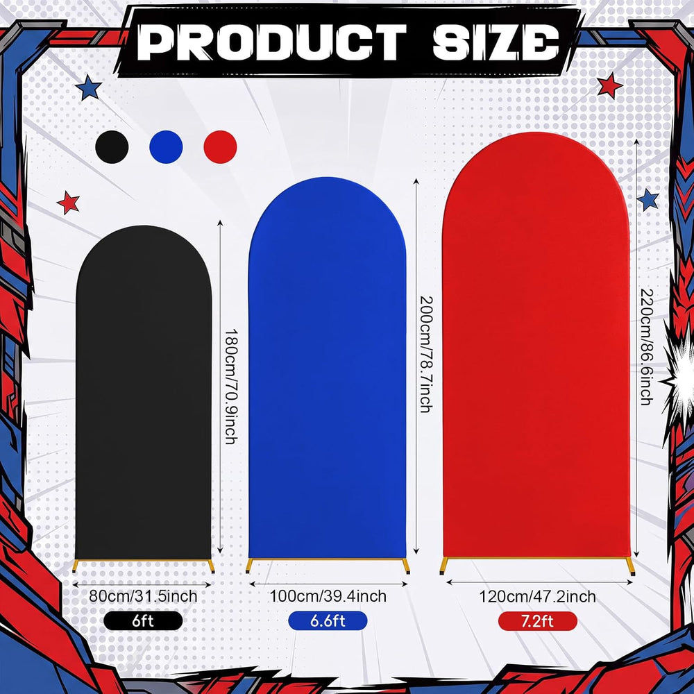 Marsui 3 Pcs Red Blue Black Arch Backdrop Covers (7.2ft, 6.6ft, 6ft)